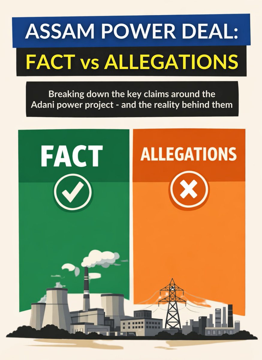 1/5

Assam–Adani Power Deal: Facts vs Narrative 🧵

The ₹12,500 crore “loss” claim is being amplified, but the deal follows a standard long-term PPA structure used across India.

The goal is clear... build capacity today for the next 20–25 years, not react to shortages later.