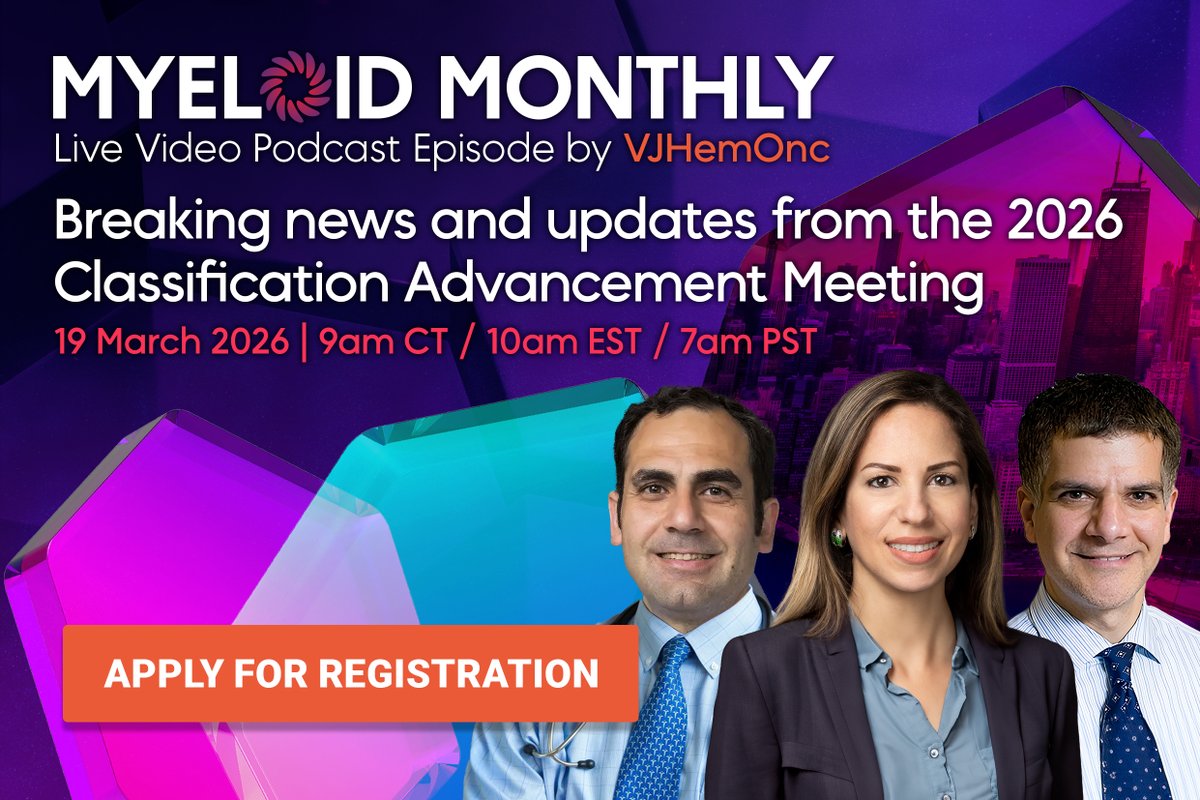 VJHemOnc's tweet image. LAST CHANCE to register for our first edition of Myeloid Monthly: Breaking News &amp;amp; Updates from the Classification Advancement Meeting, taking place TOMORROW! 🎙️🩸  

In this video podcast, host @Dr_AmerZeidan will discuss with experts Robert Hasserjian and @sanamloghavi the