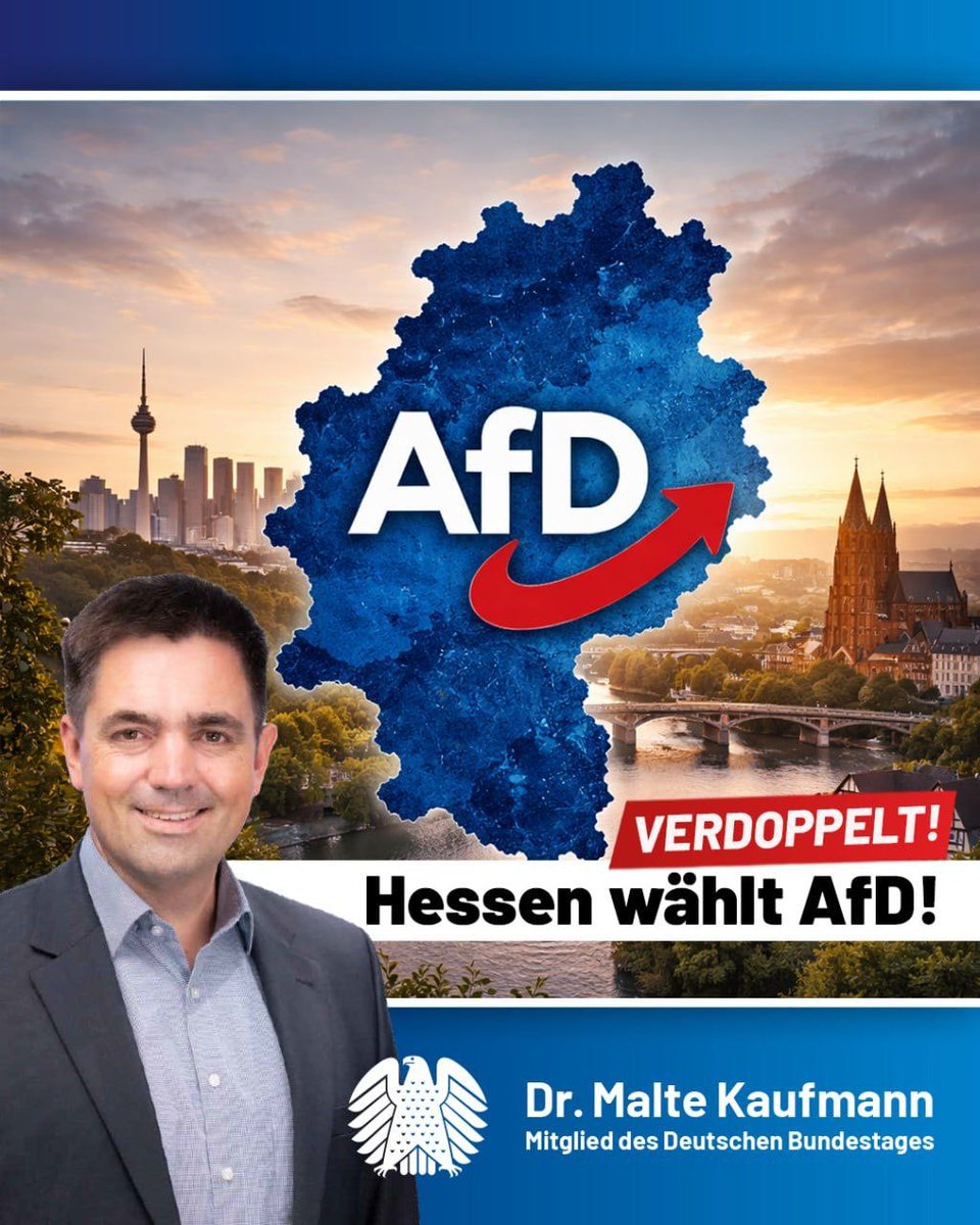 erdbeerbuegler's tweet image. Bei der #Kommunalwahl in #Hessen hat die AfD ihr Ergebnis von 6,9 Prozent im Jahr 2021 mehr als verdoppelt – erste Trends zeigen bis zu 27,5 Prozent in den Hochburgen! Nordhessen zeigt wie es geht:  Biebesheim am Rhein 27,5 Prozent, Greifenstein 27,3 Prozent, Dillenburg 25,1