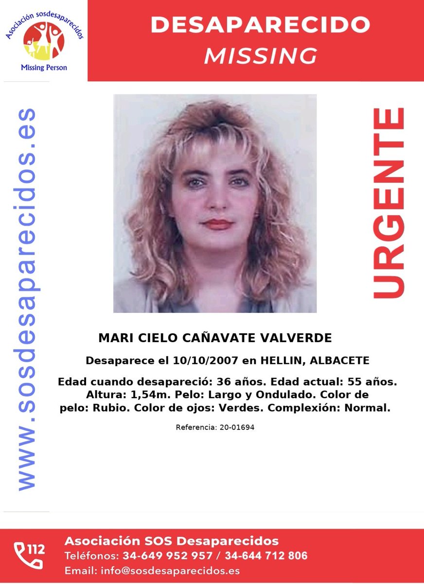 🆘 DESAPARECIDA
No te olvidamos
✅ Información anónima info@sosdesaparecidos.es