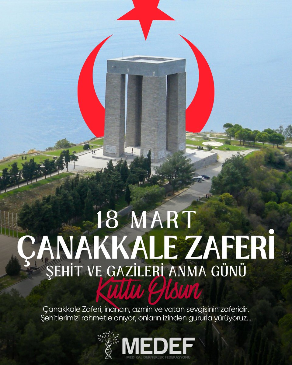 Medeffederasyon's tweet photo. 18 Mart Çanakkale Zaferi’nin yıl dönümünde, milletimizin birlik, inanç ve vatan sevgisiyle yazdığı destanı saygı ve minnetle anıyoruz.

Çanakkale’de kazanılan bu büyük zafer, yalnızca bir askeri başarı değil; I. Dünya Savaşı’nın seyrini değiştiren ve milletimizin bağımsızlık yolundaki kararlılığını tüm dünyaya gösteren tarihi bir dönüm noktasıdır. “Çanakkale geçilmez” sözü, azmin, fedakârlığın ve millet olma bilincinin en güçlü ifadesi olarak hafızalarımıza kazınmıştır.

Dün olduğu gibi bugün de aynı ruhla, ülkemize değer katmak ve geleceğimizi daha da güçlendirmek için çalışıyoruz.

Başta Gazi Mustafa Kemal Atatürk olmak üzere tüm kahramanlarımızı rahmet, saygı ve şükranla anıyoruz. 🇹🇷
#18Mart #ÇanakkaleGeçilmez