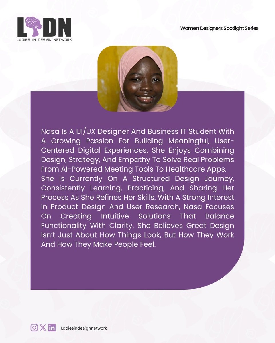 Lidn__'s tweet photo. Women Designers Spotlight โจโจFeaturing Rahma Ebore-Nasa Sadat Ahmed, UI/UX Designer.
โจCelebrating women leading in design & tech. ๐
#WomenInLeadership #LIDN #SpotlightSeries #UIUXDesigner https://t.co/JKf578BUqF