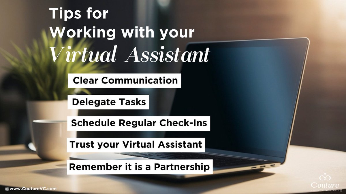 Working successfully with your virtual assistant isn't about luck. Follow these tips to have a successful partnership with your VA.

▪️ Clear Communication
▪️ Delegate Tasks
▪️ Schedule Regular Check-Ins
▪️ Trust your Virtual Assistant
▪️Remember it is a Partnership

#hireava