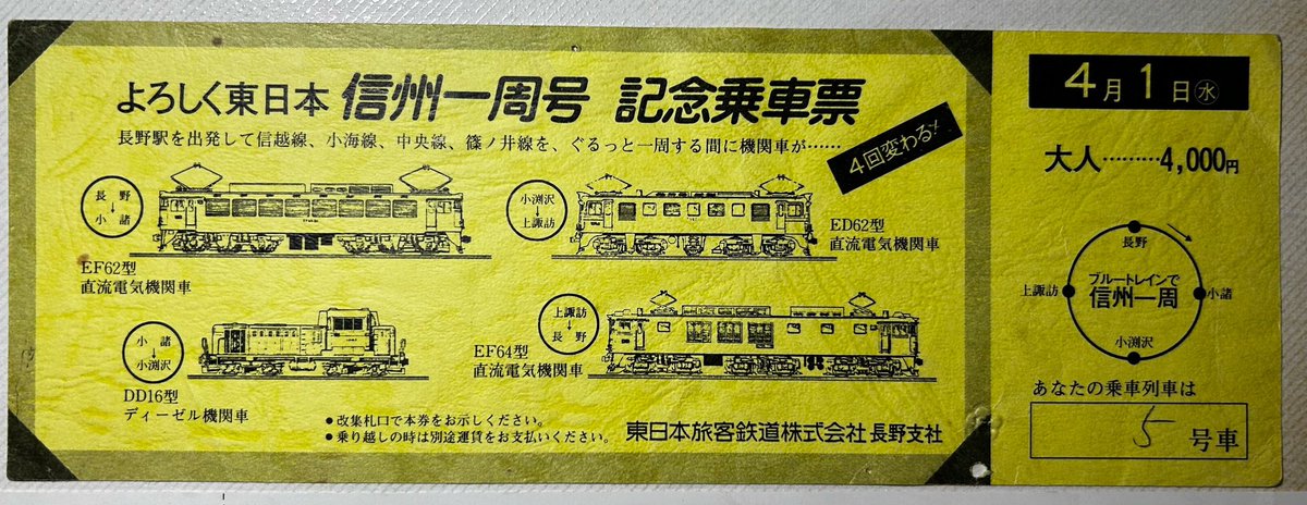 39年前、国鉄からJRに代わる時に信州一周の記念列車が走った。この 