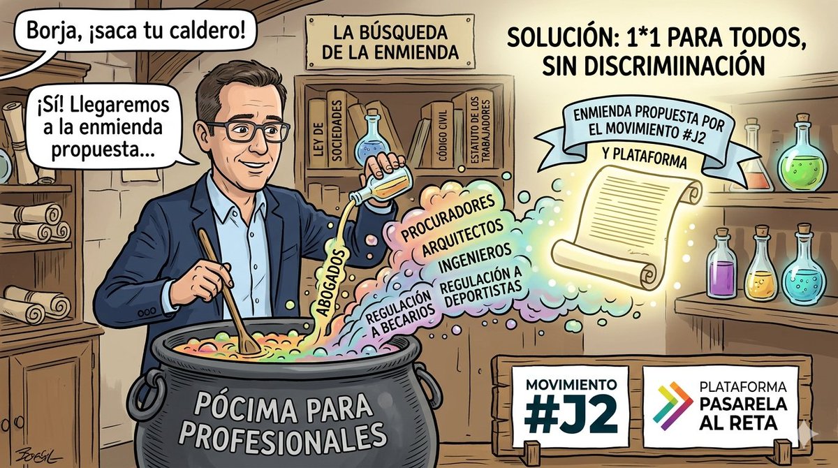 @BorjaCorujo, atiende! 🧙‍♂️ Tu caldero es la clave para la justicia en las profesiones reguladas. Con un poquito de Becarios, otro de Deportistas y verás que la enmienda de Plataforma y  Movimiento #J2 es la solución: ¡1*1 para TODOS, sin discriminación! #PasarelaAlReta1x1yTodosYa