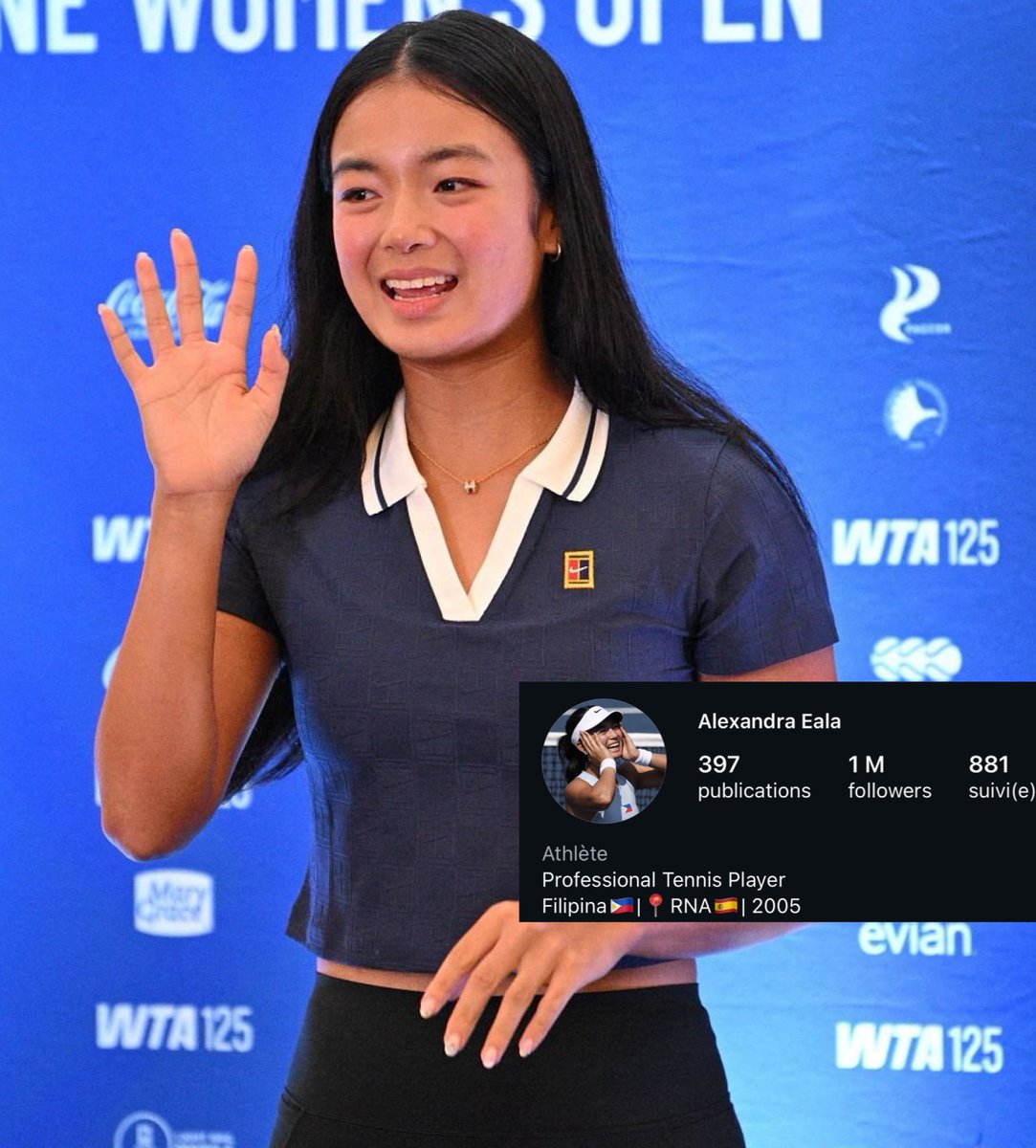 Alexandra Eala became the 25th active tennis player to surpass one million followers on Instagram. 🇵🇭⭐️