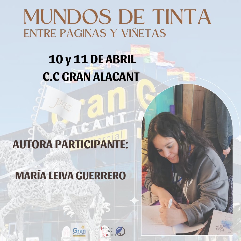 ¡ALICANTE!

Nos vemos el 10 y 11 de abril en el C.C Gran Alacant para disfrutar de una nueva edición de «Mundos de Tinta», evento que organizo con <a href="/HablandoDeLibr1/">Las Coleccionistas de Mundos</a> 😍

Estaré con más compis firmando libritos y participando en charlas, tertulias, debates...

¡Os esperamos! 🥰