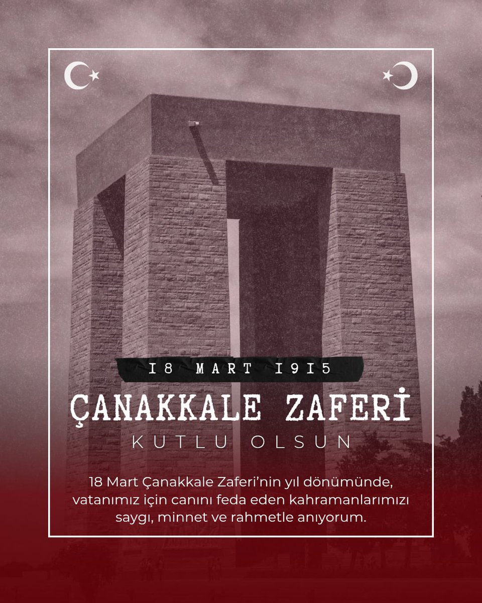 a_sayim's tweet photo. 18 Mart Çanakkale Zaferi’nin yıl dönümünde, vatanımız için canını feda eden kahramanlarımızı saygı, minnet ve rahmetle anıyorum.
#18MartÇanakkaleZaferi https://t.co/y2vG5GV5Ba