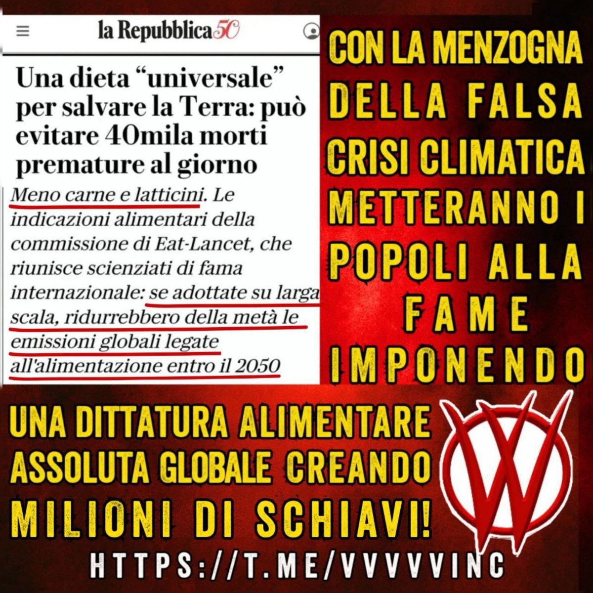 CON LE FRODI CRIMINALI
DEL CLIMA E CO2, VOGLIONO
IMPEDIRCI DI COLTIVARE
LA TERRA ED ALLEVARE IL
BESTIAME, QUESTO PER CREARE
CIBI ARTIFICIALI,
TOSSICI E CANCEROGENI

CANALE PRINCIPALE V_V
👇
t.me/+x2KxrWVNcDo2Y…

⛔️🪳🪱🦗⛔️
t.me/insettifuorida…

#V_V #Agenda2030 #Genocide .