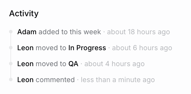 leon13's tweet photo. Keep on shipping. Added an activity log to all entities in Macaw. Especially useful when viewing jobs, to get an understanding of the journey a job has been through. #buildinpublic https://t.co/dC5YdkiXEL