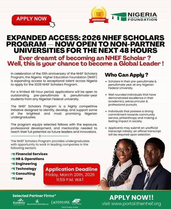 eleshomorenike's tweet photo. If you are a university student and you’ve always wanted to apply for the NHEF Program but you are not from one of their partner universities.

This is a chance for you to apply now!!

It closes in the next 48 hours.

Make your applications as soon as possible.

Link to apply: https://t.co/75vYiNoJbw

NOTE: Students from partner universities are not allowed to apply.

Reshare for a wider reach.