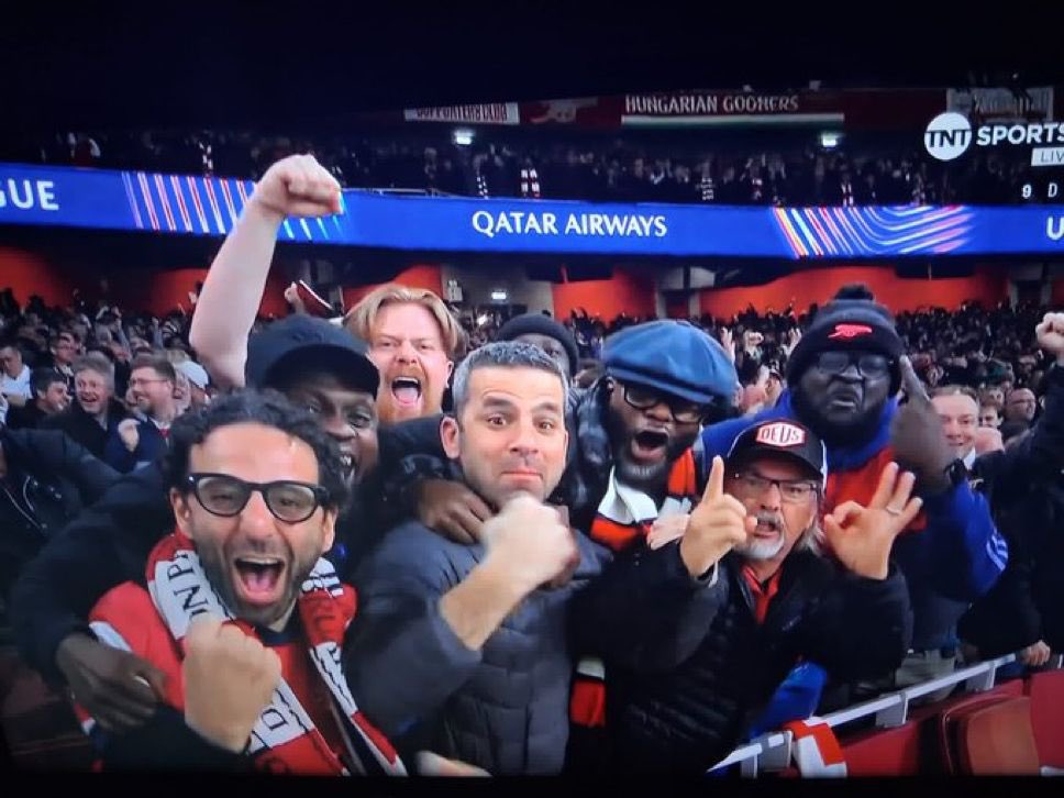 chrishaji10's tweet photo. I love our corner at the Emirates Stadium! Amazing atmosphere, amazing goals, who said we were boring!! #COYG #Arsenal #Eze #Rice #EmiratesStadium https://t.co/JLX40qzv4D