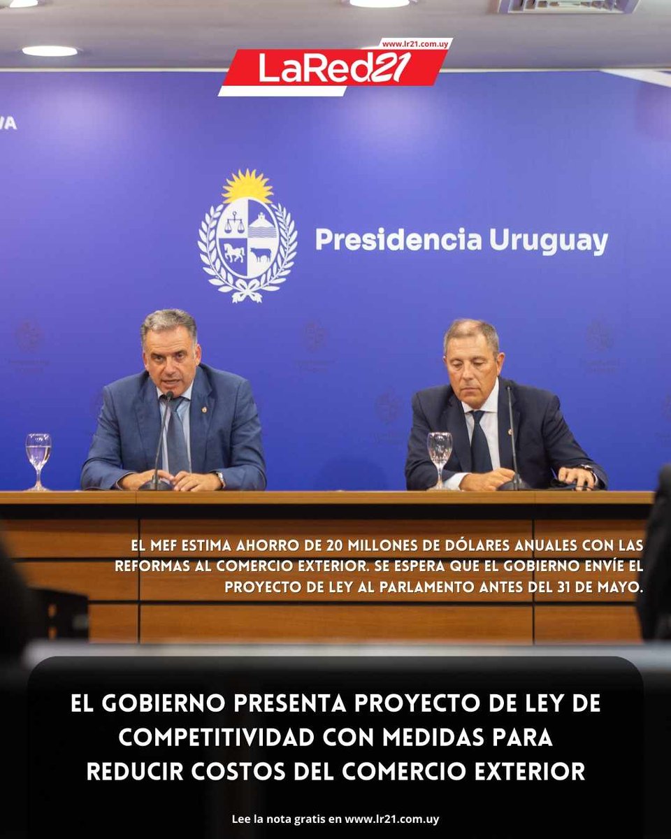 Gobierno presenta proyecto de ley de competitividad con medidas para reducir costos del comercio exterior
lr21.com.uy/economia/14932…