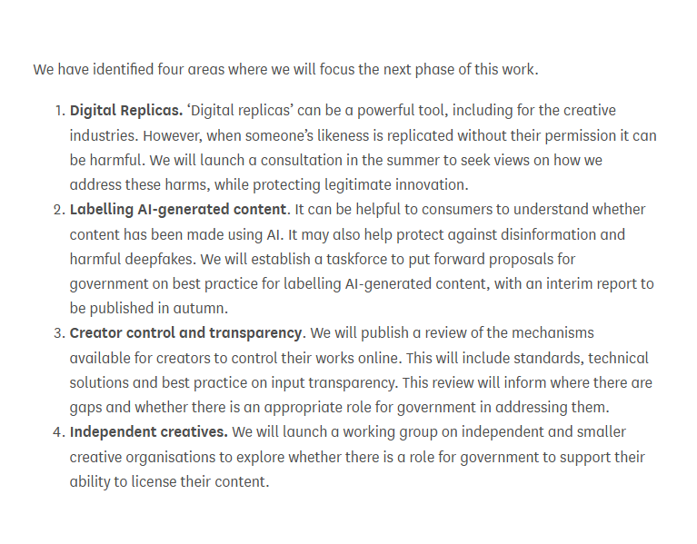 owenboswarva's tweet image. Copyright and Artificial Intelligence: report and impact assessment gov.uk/government/pub…

Written statement from DSIT secretary Liz Kendall questions-statements.parliament.uk/written-statem… 

Outputs promised during DUA Bill debate last year, as a sop to Kidron et al

#genAI #IPlaw #openweb #techpolicy