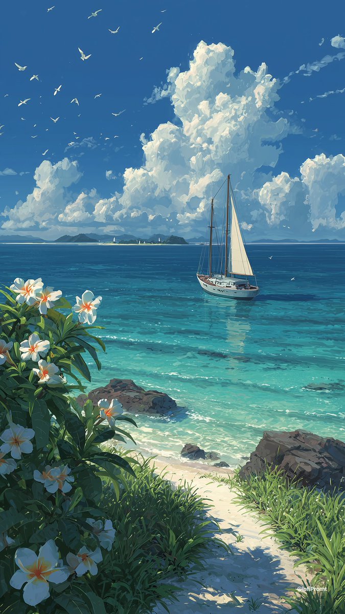 lofipromt's tweet image. Coastal Drift 🌴⛵
#lofi #tropicalvibes #oceanview #dreamylandscape