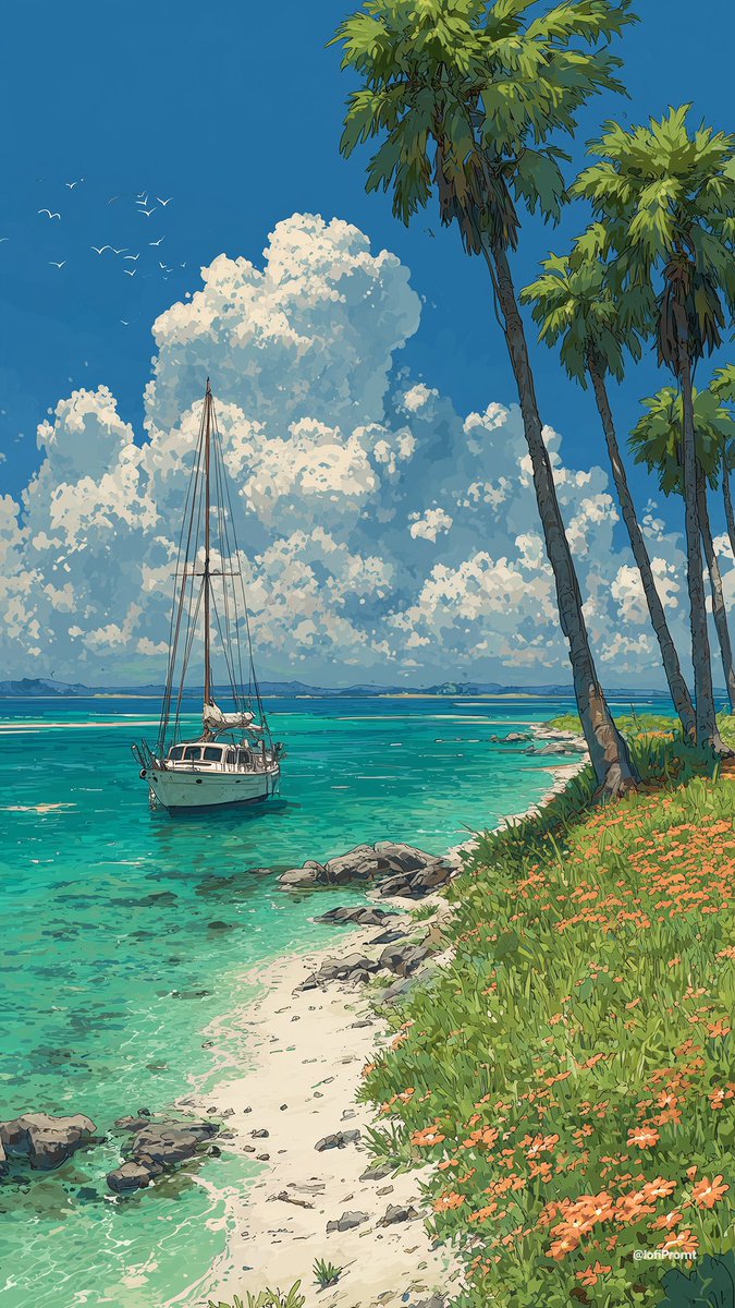 lofipromt's tweet image. Coastal Drift 🌴⛵
#lofi #tropicalvibes #oceanview #dreamylandscape