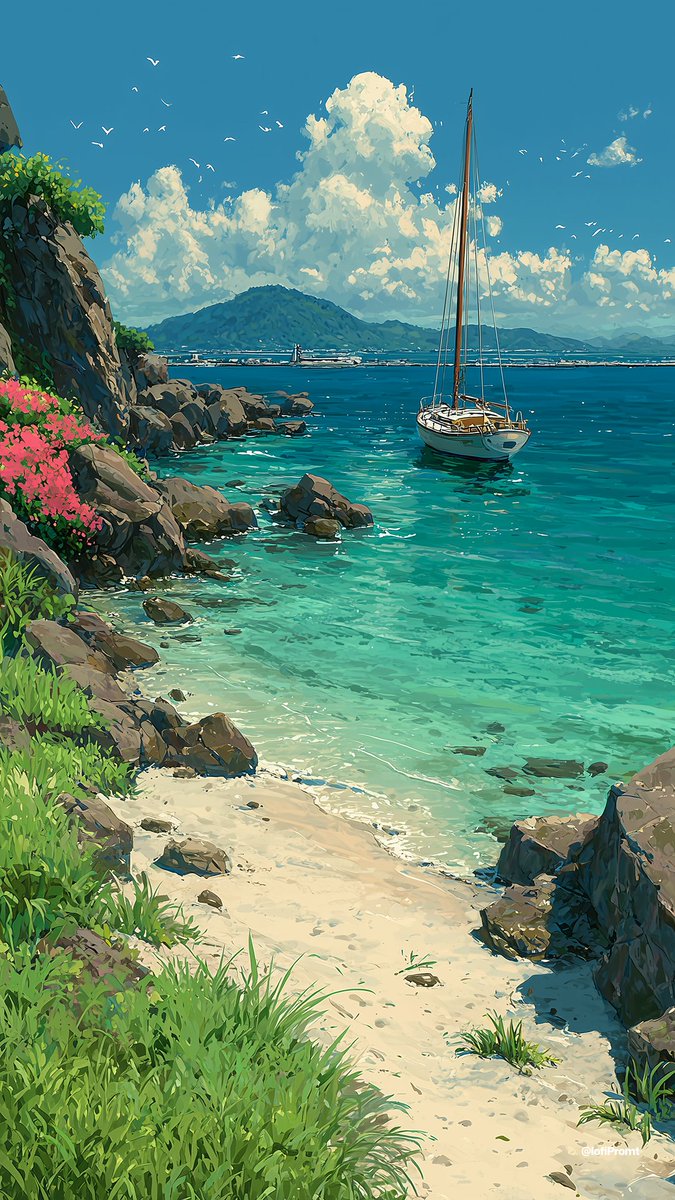 lofipromt's tweet image. Coastal Drift 🌴⛵
#lofi #tropicalvibes #oceanview #dreamylandscape