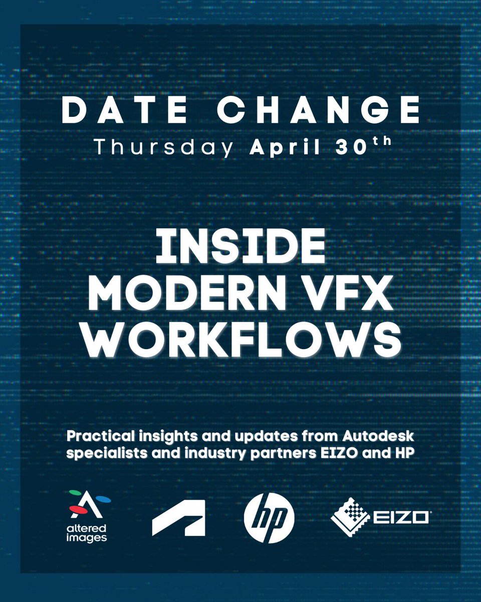 altered_images1's tweet image. New date, same unmissable session! 
To avoid the upcoming train strikes, Inside Modern VFX Workflows will now take place on April 30th

Limited spaces - secure your spot now ‼️ 

Get tickets here: buff.ly/ZK2EzCB  

#Soho #IndustryEvent #VFX #Workflow #AlteredImages