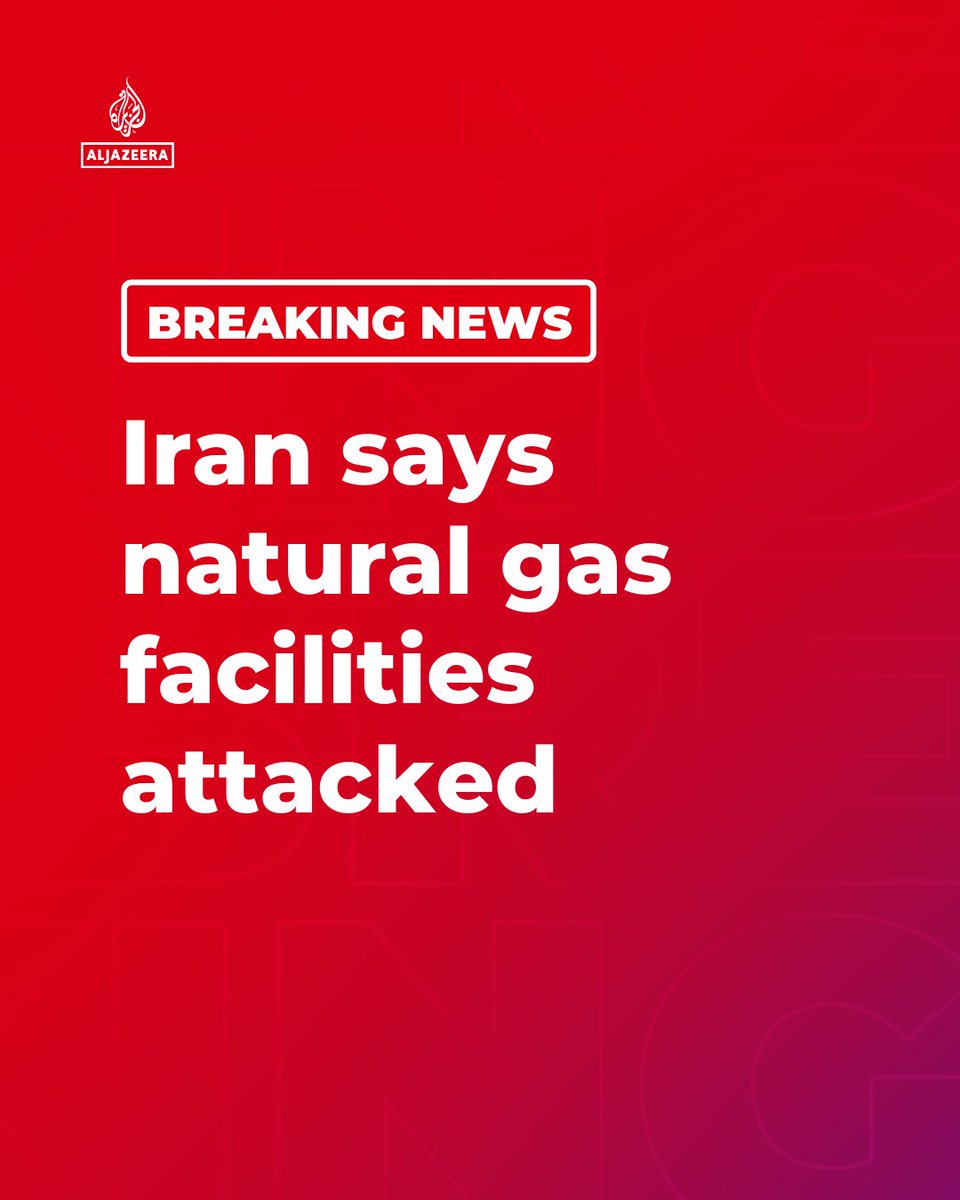 AJEnglish's tweet photo. Iranian state media is reporting that natural gas facilities associated with offshore South Pars field have been attacked.

🔴 LIVE updates: https://t.co/0DjOjDgH3U https://t.co/3cWGtpqwCO