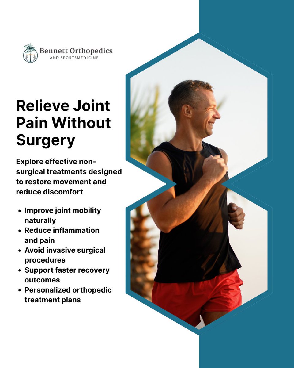 Not all joint pain requires surgery. 🛡️ Many orthopedic conditions respond well to conservative care, including:
▪️ Targeted physical therapy
▪️ Anti-inflammatory medications
▪️ Corticosteroid injections
▪️ PRP treatments
▪️ Stem cell therapy
#NonSurgicalOptions  #SportsInjury