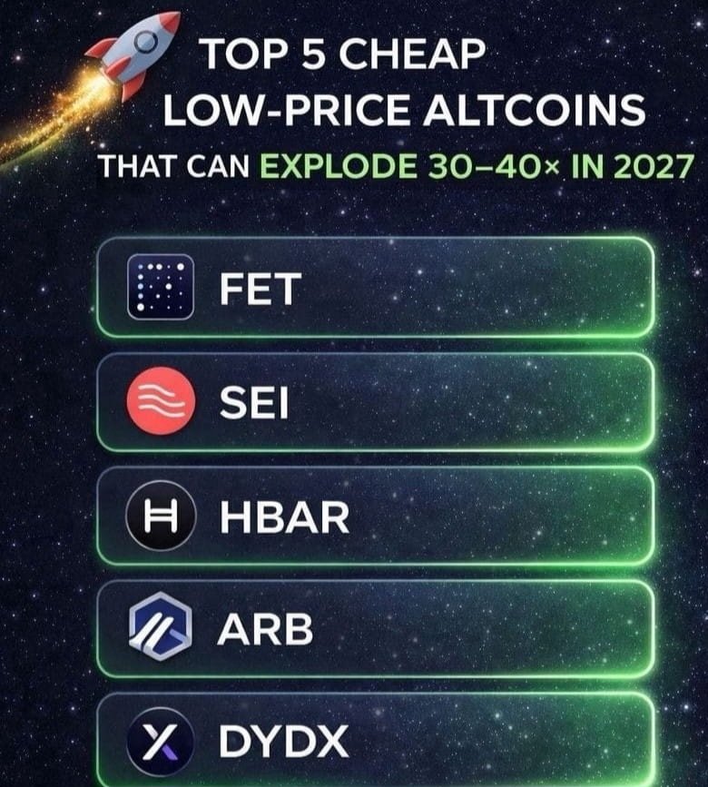 nehalzzzz1's tweet photo. 🔥🔥  Top 5 Cheap Altcoins for 30–40× in 2027 https://t.co/rConT9E466