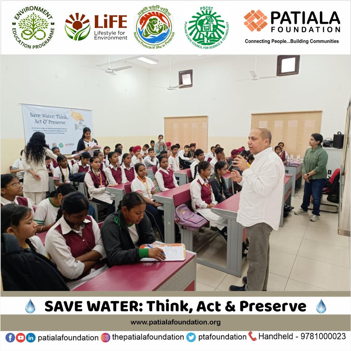 ptafoundation's tweet photo. Save Water: Think. Act. Preserve.
An engaging awareness workshop on water conservation was conducted at GSSSS Pheel Khana, #Patiala under Project PRITHVI by @ptafoundation  in collaboration with the @PSCST_GoP.
@moefcc @PbGovtIndia @PritpalPSCST @KSBathPSCST @susangeorgek https://t.co/oqGw8L9YLG