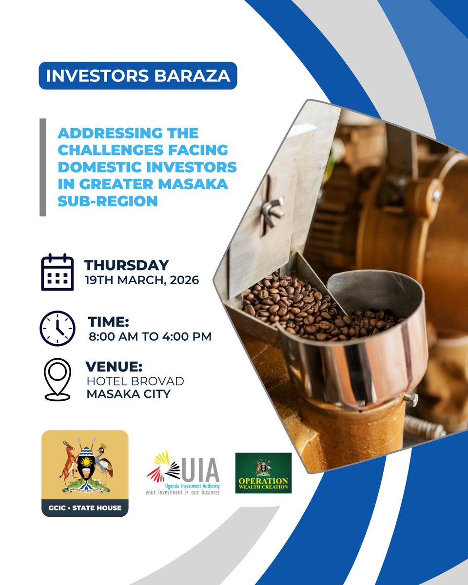 gou_economy's tweet photo. Coming Up tomorrow!
@ugandainvest has organised an Investors Baraza to address the challenges facing domestic investors in the Greater Masaka region, stay tuned for more updates. 
#OpenGovUg https://t.co/CJukmKK7Vc