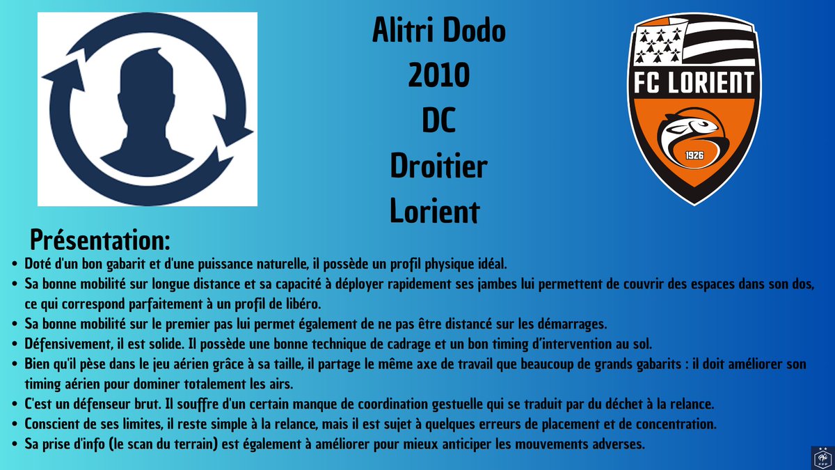 MathieuDuhamel3's tweet photo. Alitri DODO 
Déjà titulaire avec les U17 Nationaux du FCL, il s'impose comme le garde-du-corps idéal pour l'arrière-garde bretonne. https://t.co/irQcQYXWHH