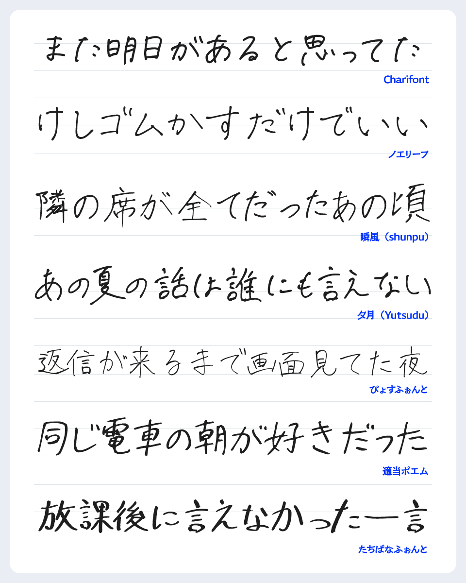 インクの質感が残る、淡い雰囲気にぴったりな手書きフリーフォント！