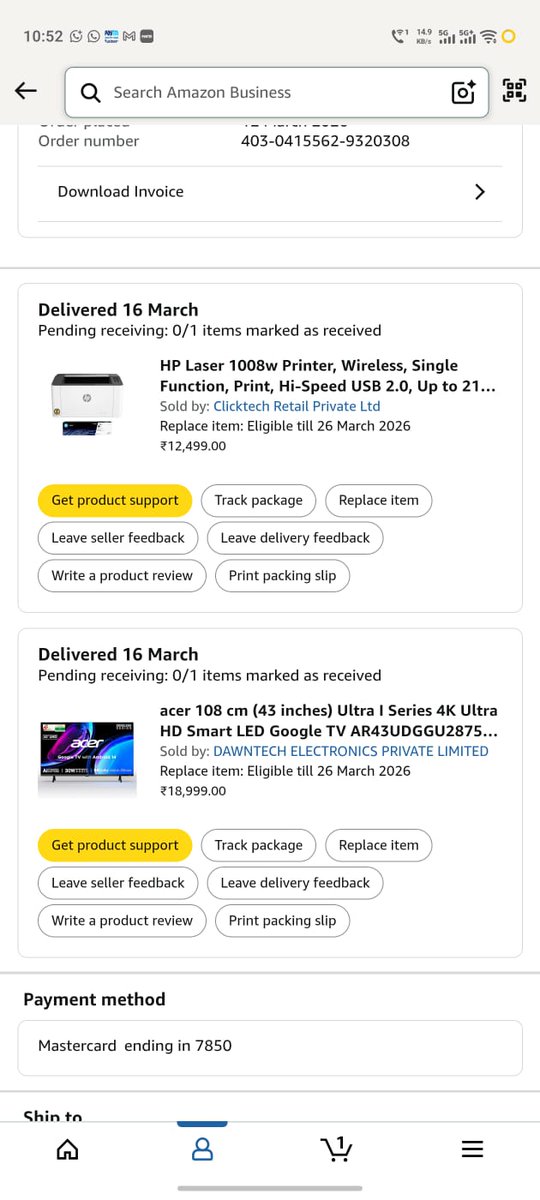 mukku24's tweet photo. Hello @amazonIN, I have ordered printer and TV which was supposed to be delivered on 16th, the guy came and delivered only printer and told that the TV will be delivered by someone else, I checked today and it shows both the items delivered, and TV has not been delivered. HELP!! https://t.co/xT4PtvRHjL