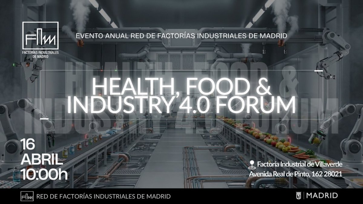 FivVicalvaro's tweet photo. 🚀 El 16 de abril llega el Health, Food &amp; Industry 4.0 Forum, el evento anual de la Red de Factorías de @Madrid.

Descubre cómo la Industria 4.0 transforma la producción en salud y alimentación: digitalización, automatización y nuevos materiales.

+info: https://t.co/7p5eteRWnp https://t.co/H92XRHaWsN