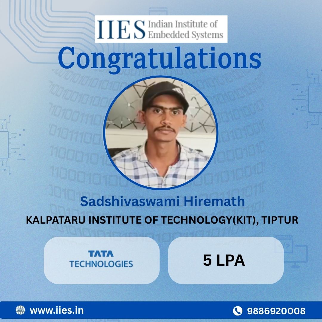 IIES_Bangalore's tweet photo. ๐ Placement Success at IIES!
Congratulations to Sadshivaswami Hiremath on securing a position at Tata Technologies ๐
#PlacementSuccess #TataTechnologies #EmbeddedSystems #BestEmbeddedSystemsCourse #EmbeddedTraining #IoT #BangaloreJobs #EngineeringCareers #PlacementDrive https://t.co/FdH80my0pq