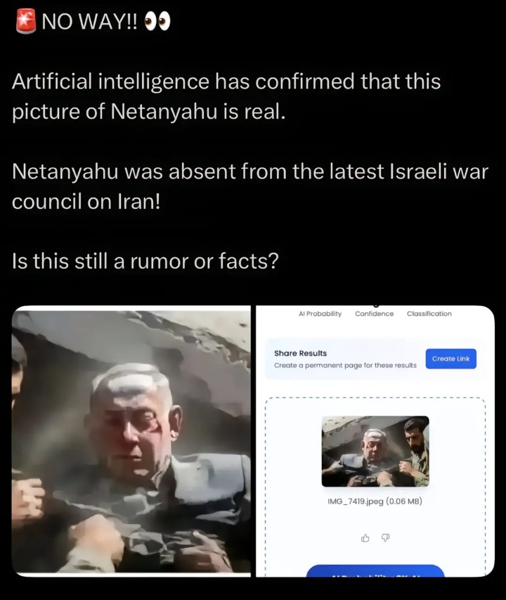🚨🇺🇲🇮🇱🇮🇷 In totale silenzio 

Due giorni fa questo sogno è stato nominato Primo Ministro di Israele ad interim.
???   Perché ? 

Secondo un sistema di IA , conferma che questa foto è reale e non stata creata da sistemi di intelligenza artificiale 😎 👇