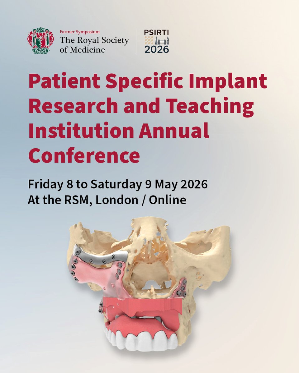 RoySocMed's tweet image. Join us for this CPD-accredited event, bringing together global experts in the field of patient-specific implants, craniofacial and maxillofacial reconstruction, and digital surgical planning. 

🎟️ bit.ly/4sNZeXC

#MedEd #MedicalTechnology #Surgery #DigitalHealth