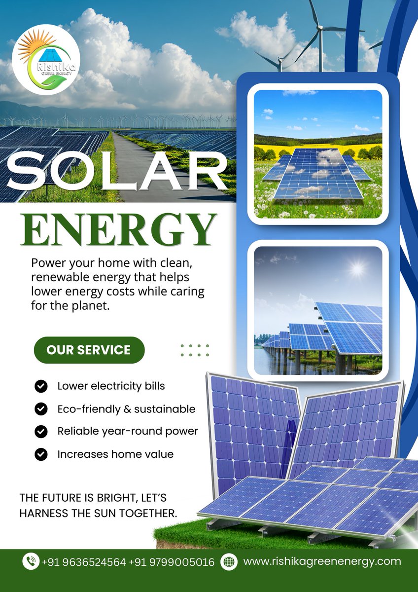 RishikaEnergy's tweet photo. 🌞 Switch to Smart Energy with Solar Power!

📞 Contact Now: +91 9636524564 | +91 9799005016
🌐 https://t.co/2bQ9GXDUYK

#SolarEnergy #GreenEnergy #SaveElectricity #SolarPowerIndia #RenewableEnergy #EcoFriendly #SustainableLiving #SolarSolutions #GoGreen #CleanEnergy https://t.co/Cneb01j8hZ