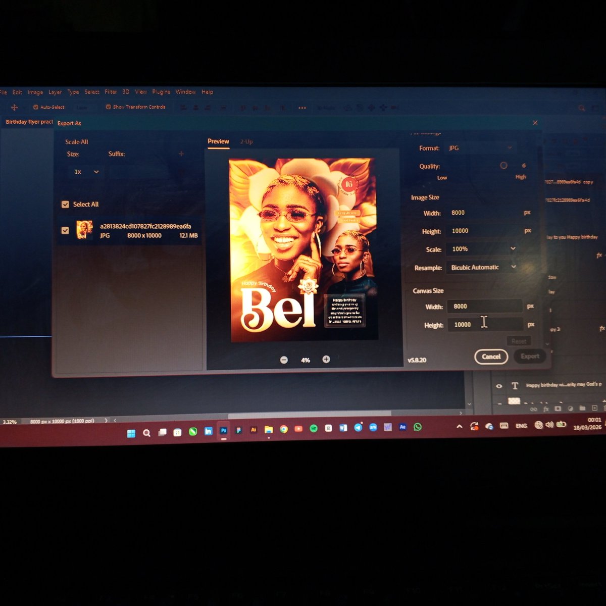 raiserdesigns1's tweet photo. Day 1/100 of my Flyer Design Challenge! 🎨🔥

I'm using this medium to improve my skills and push my creative boundaries. 

For my day 1, I went with a bold and energetic birthday flyer for "Bel."

Your Feedback is also appreciated! 

#DesignChallenge #GraphicDesign #flyerdesign https://t.co/PbqJg3zFkF