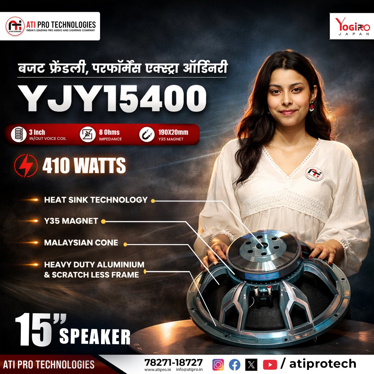 atiprotech's tweet image. Extraordinary performance, budget-friendly 🔊

The YJY 15400 by ATI Pro Technologies delivers 410W power, strong build &amp;amp; powerful 15” output perfect for pro audio setups.

#ATIProTechnologies #YJY15400 #ProAudio #Speaker #SoundSystem #DJIndia