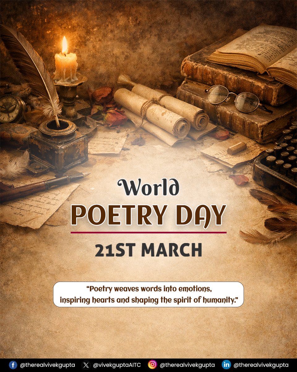 TheRealVivekG's tweet image. In every field whether business, technology, or the arts creativity and expression remain at the heart of meaningful communication.

#WorldPoetryDay #PowerOfWords #CreativeExpression #PoetryCommunity #ArtOfWords