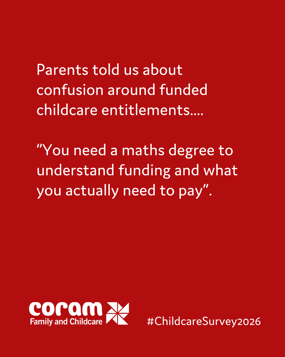 CoramFamChild's tweet photo. In focus groups, parents talked about confusion around funded childcare entitlements. Childcare Survey 2026:https://t.co/D1NZttzs01 https://t.co/3IYTysAyR5