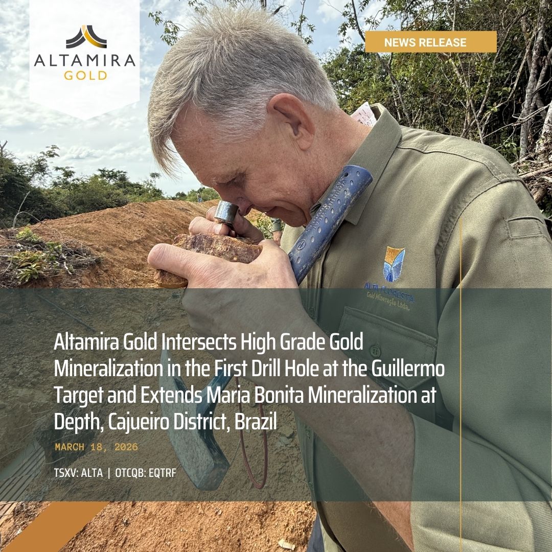 AltamiraGold's tweet photo. Altamira Gold hits high-grade gold at Guillermo and extends mineralization at Maria Bonita, Cajueiro District

🔷7m @ 4.2 g/t #gold (incl. 0.9m @ 18.1 g/t)
 🔷New target confirms discovery potential
 🔷Maria Bonita: mineralization extended at depth
 🔷Dr. Richard Sillitoe on site reviewing potential
 🔷Strong potential for resource growth

https://t.co/ERSYZZTx44

$ALTA.v $EQTRF
