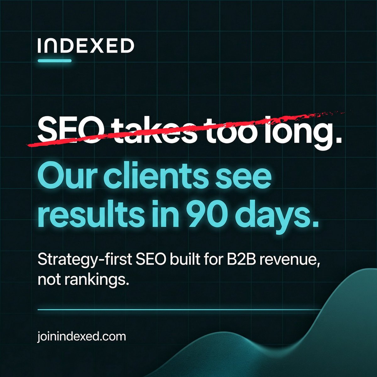 IndexedAgency's tweet photo. We hear it all the time: "SEO takes too long."

The truth? If you’re waiting a year to see movement, your strategy is broken. Our clients see revenue-driving results in 90 days. We focus on what moves the needle for B2B brands, not just rankings.

Stop waiting. Start growing. https://t.co/x62V6OUqJI