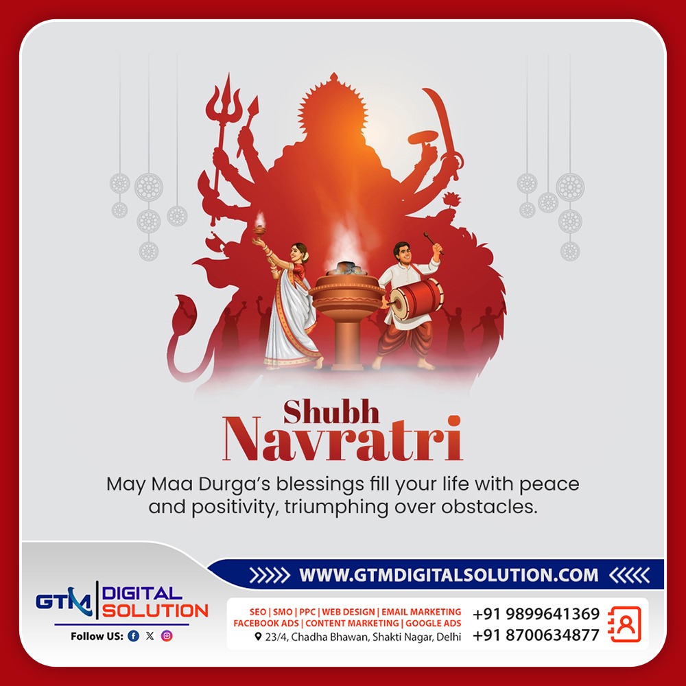 gtmsolution1's tweet photo. Celebrate the victory of good over evil and welcome positivity into your life. 🙏✨

GTM Digital Solution wishes you a joyful and prosperous Shubh Navratri!
•
•
#Navratri #HappyNavratri #ShubhNavratri #Blessings #MaaDurga #Navratri2026 #FestivalVibes #FestiveSeason https://t.co/nnSHPeforv
