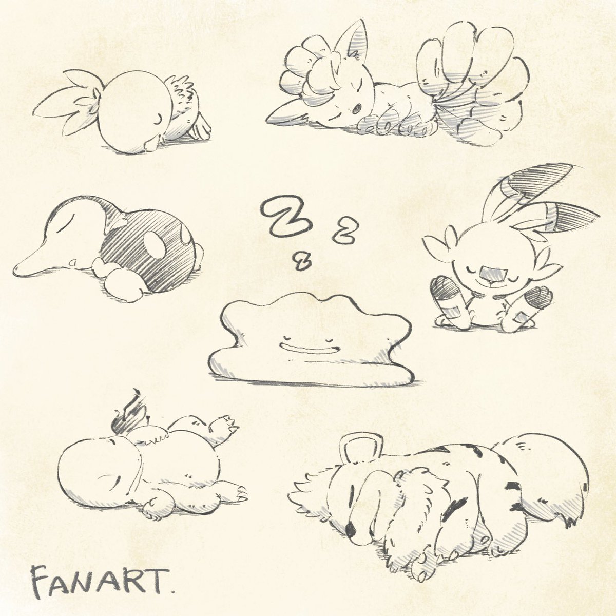 ぽこあ、ポケモンたちの幸せそうな寝姿が大変良い…
この世界に入って寝姿デッサンしたいもの…
#FA 