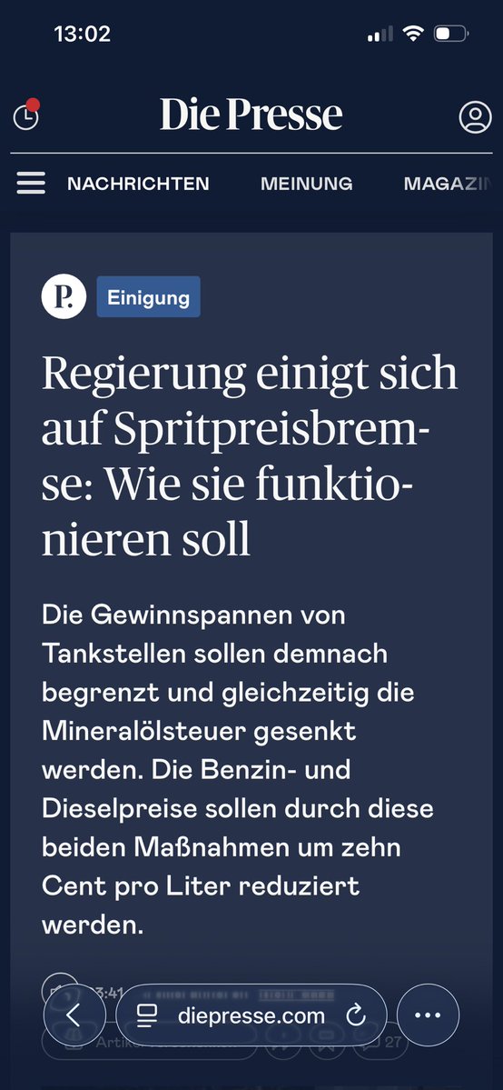 Ach sowas geht… Senkung der Mineralölsteuer in Östereich bis 31.12.2026
