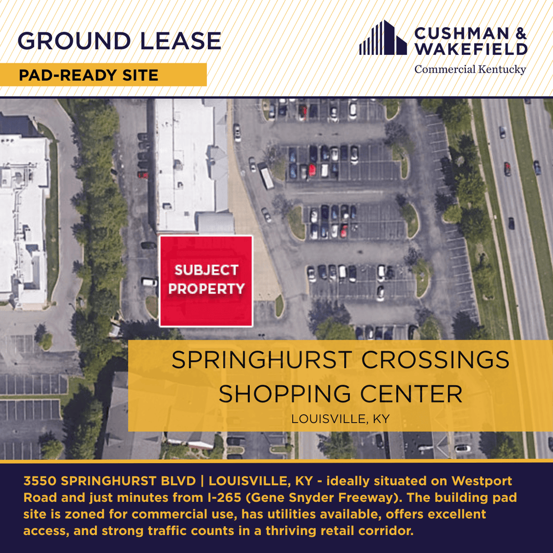 Springhurst Crossing Ground Lease | #Land for #GroundLease
Rare Ground Lease Opportunity | Springhurst Crossings | Close to I-265
Contact Craig Collins or Austin English, MBA at 502-589-5150 for more information!  
commercialkentucky.com/property-detai…