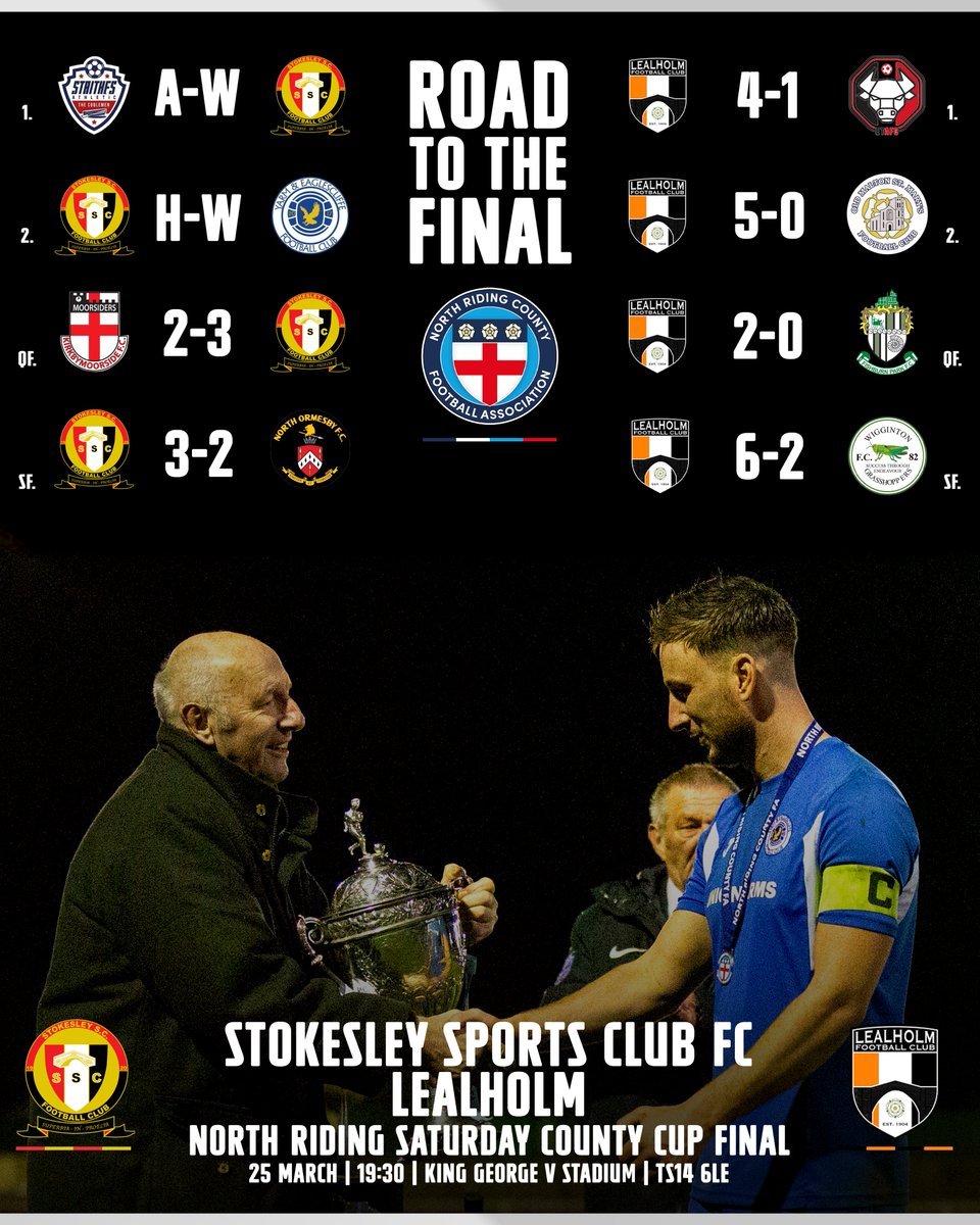 The Final Run-In! 💪

Stokesley Sports Club FC face off against Lealholm on Wednesday, with kick-off set for 7:30pm at King George V Stadium!

Entry is JUST £4 for adults and £2 for concessions!

Please note that it is card payments only.