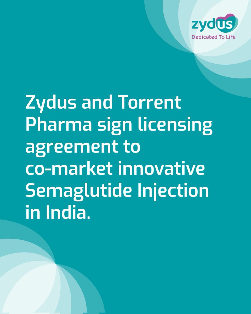 ZydusUniverse's tweet photo. Zydus and Torrent Pharma sign licensing agreement to co-market innovative Semaglutide Injection in India.
#Zydus #ZydusGroup #TorrentPharma #SemaglutideInjection #PressRelease https://t.co/A3tGCDpDG4