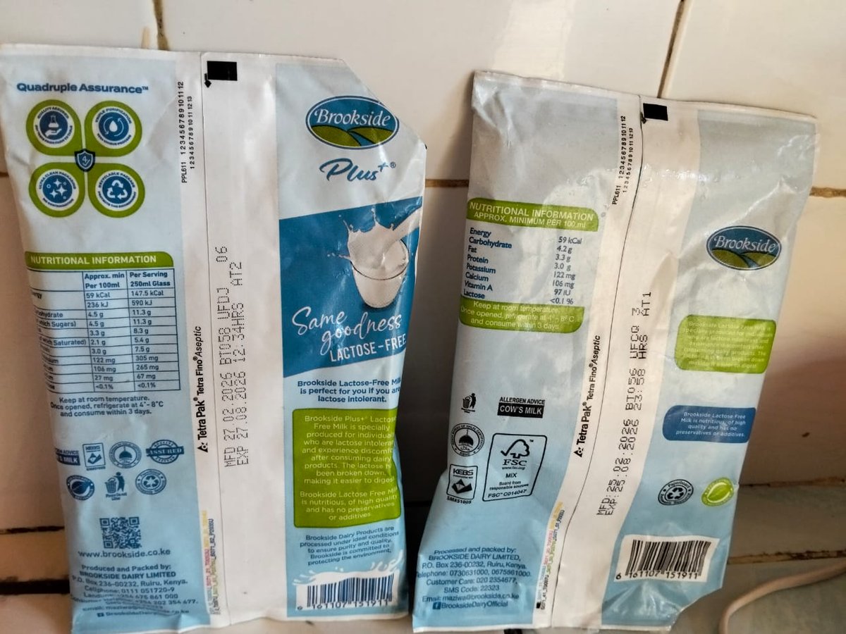 mgathonni's tweet photo. @BrooksideLtd  I bought the first packet-Plus- and it turned out spoilt even though its exp date is later in August. I then bought the second packet which was okay, but it made me notice you have two variants of Lactose Free milk? Never noticed the whole time I have used it. https://t.co/A3SDHVBRx1
