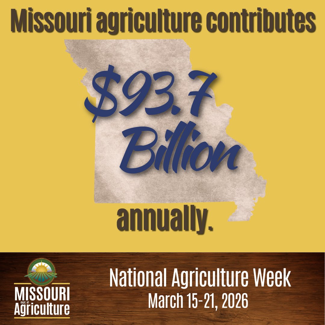 MoAgriculture's tweet image. Just how important is agriculture in Missouri? Agriculture is the state's top industry, contributing $93.7 billion annually!  

#NationalAgWeek2026 #MOAg