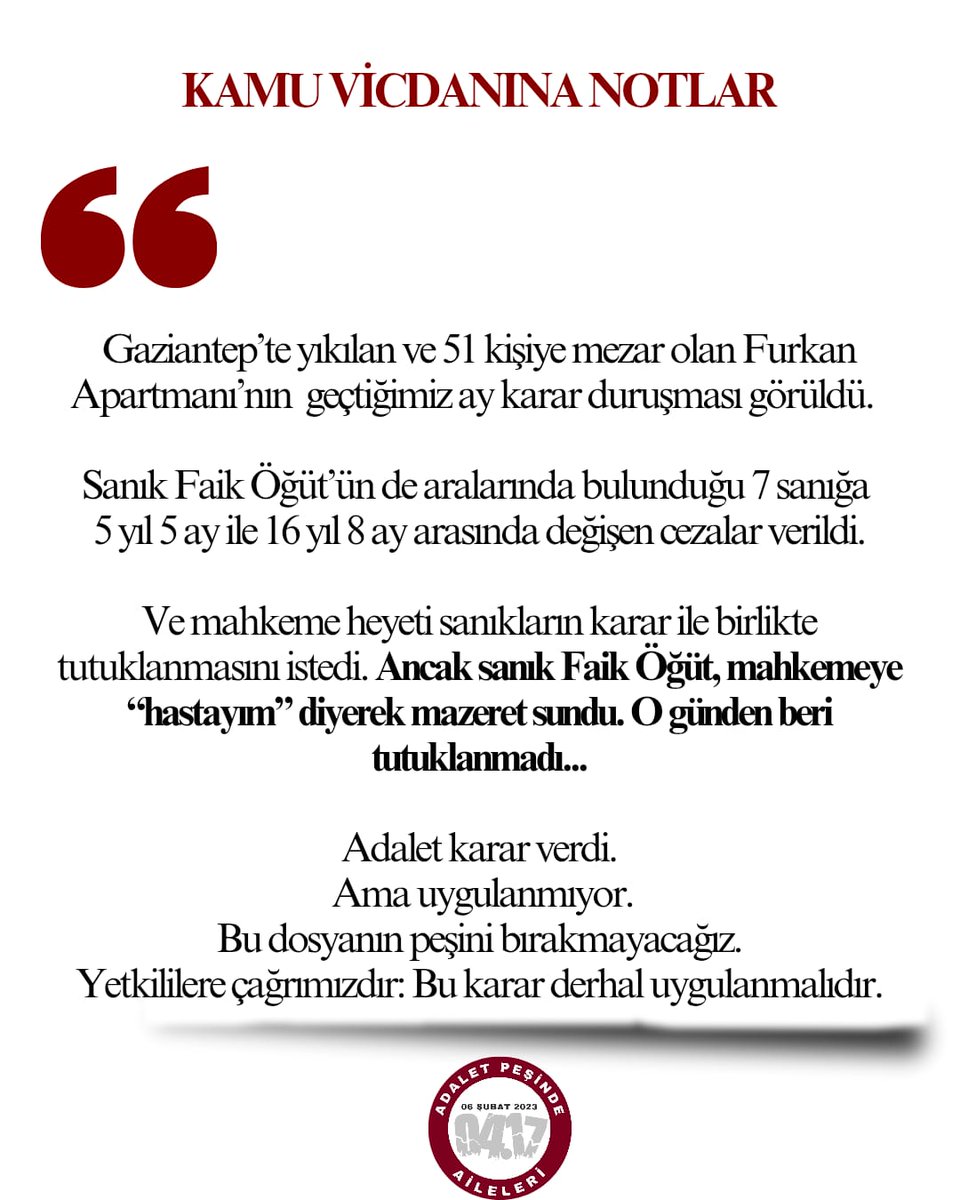 Adalet Peşinde Aileleri Platformu tweet media